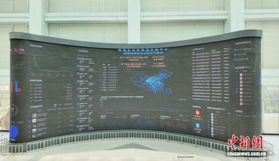 青海农林牧商品交易中心的电商销售数据显示屏。　中新社记者 马鸾宇 摄