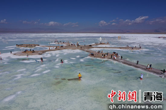 图为游人在茶卡盐湖景区游览。 张忠苹 摄