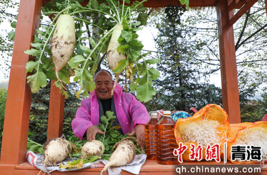 图为活动现场设置的农产品展销区。 马铭言 摄 图为活动现场设置的农产品展销区。 马铭言 摄